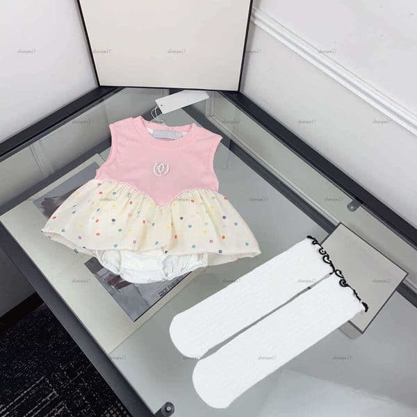 Fashion newborn bodysuit Circular spot print toddler romper designer Baby clothing Sleeveless design infant jumpsuits A128X04N082-b