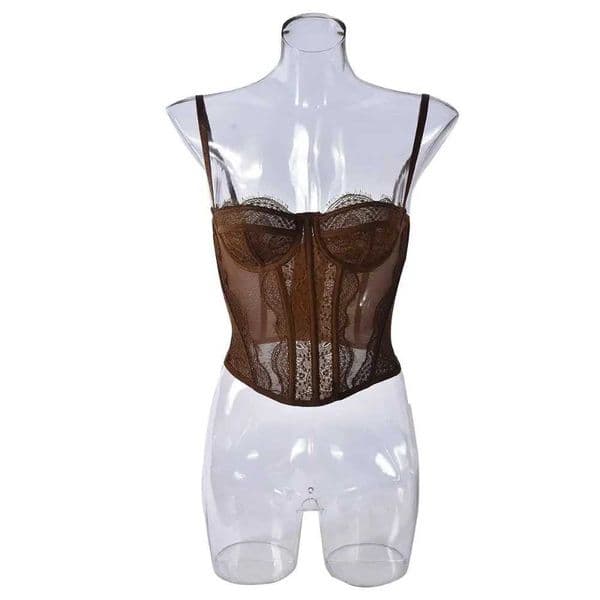 Elastic Hollow Lace Camisole Transparent Slim fit Crop Tops Strtwear Tanks Suspender Vest Spring Summer T260410