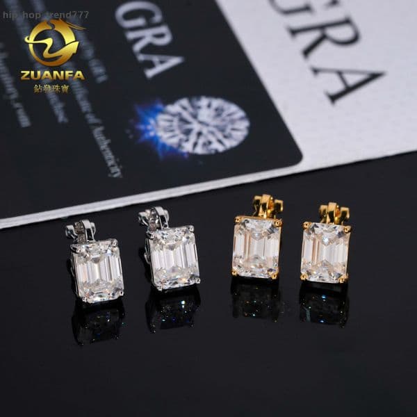 new s925 silver earrings with 3ct emerald cut moissanite hiphop simple and unique earrings