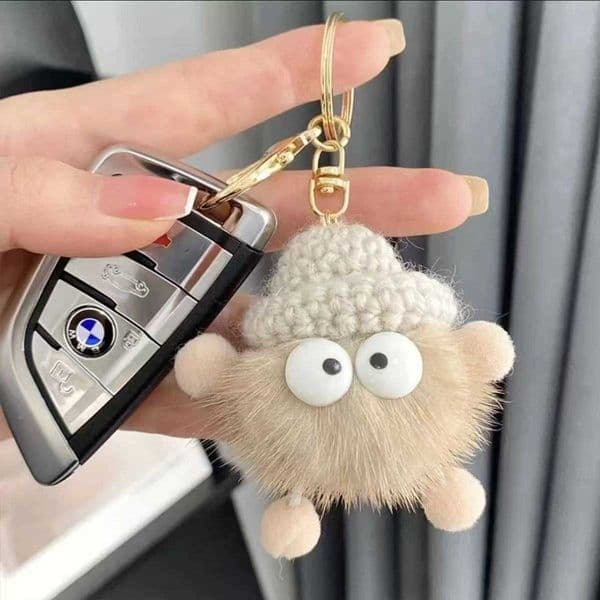 DX Cute Imitation Mink Fur Small Coal Ball Plush Internet Celebrity Backpack Pendant Car Keychain Ornament Doll S260411