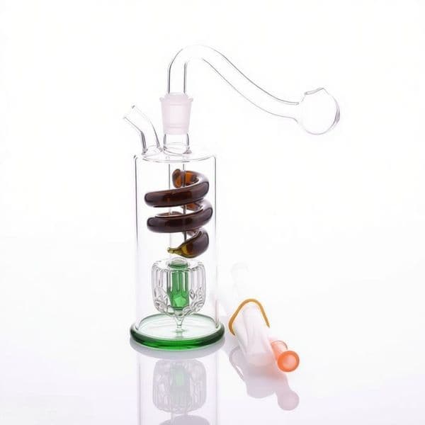 Wholesale Spiral Shape Newest Mini Glass Oil Burner Bong Hookah set Thick 10mm female colorful Heady Recycler Hand Bongs Water Pipes with silicone hose