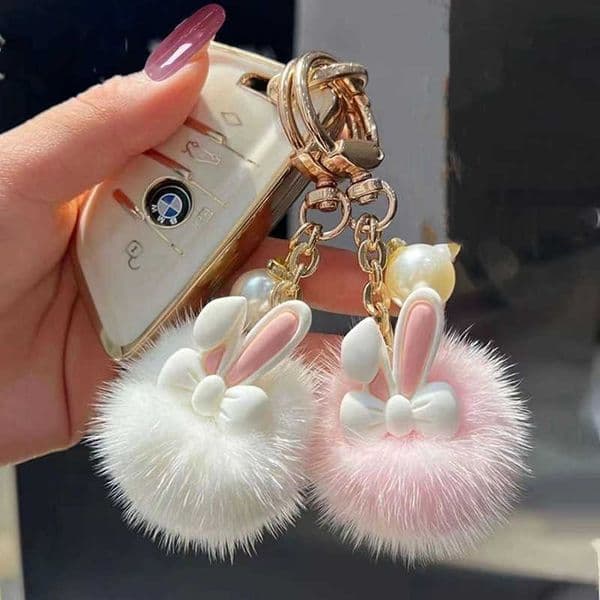 New cute plush ball bunny car keychain pendant plush toy bag accessory for women S260506