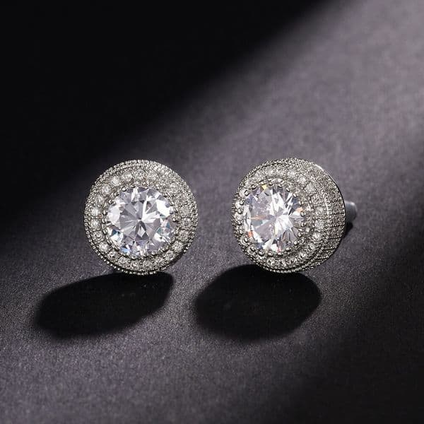 luxury brand designer fulldiamond hiphop stud earrings with microset zirconia electroplated round and square shapes personalized ear accessories