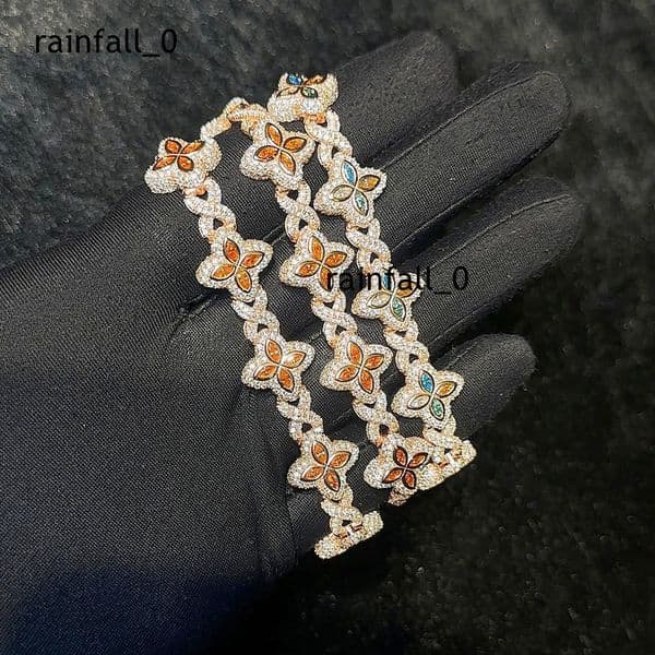 Factory Wholesale Hip Hop Jewelry Gold Plated 925 Silver VVSD Moissanite Diamond Four Leaf Clover Necklace Cuban Link Chain
