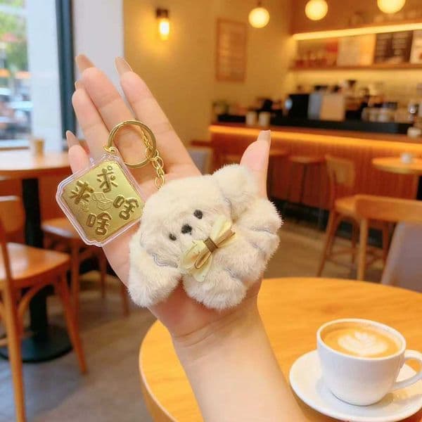 999 pure gold fortune keychain cute plush puppy pendant ins bag accessory decoration gift S260411