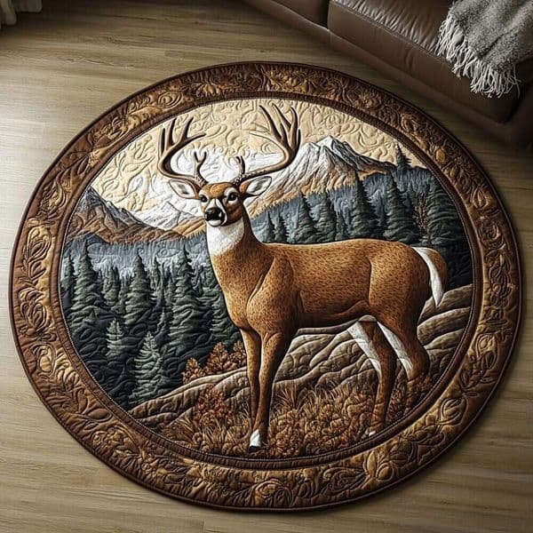 2026 New New Elk Deer Pattern Quilted Round Floor Mat Digital Printing Non-Slip Area Rug For Living Room Bedroom Home Decor Factory Wholesal