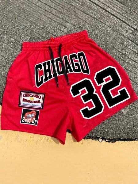 Mens summer fashionable and casual shorts with vibrant eye - catching number 32 and distinctive Chicago letter prints Z260413