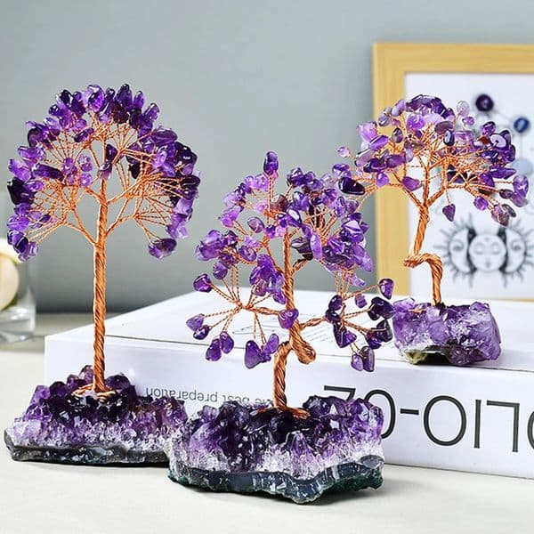Amethyst Healing Crystals Stones Tree Wire Wrapped on Natural Gravel with Base Home Desk Living Room Stone Decoration 260410