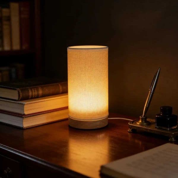 1PC Minimalist Grid Fabric Table Lamp Wooden Base USB LED Night Light Warm Glow Bedside Lamp H260413
