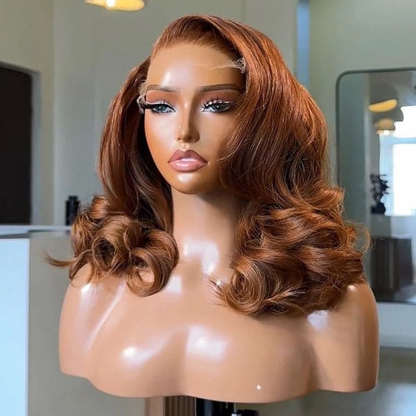 Chocolate Brown Short Bob Lace Front Wig 250 Density Body Wave Human Hair Wig Double Drawn Glueless Wigs Human Hair Brazilian Hair Pre Plucked Ready To Go