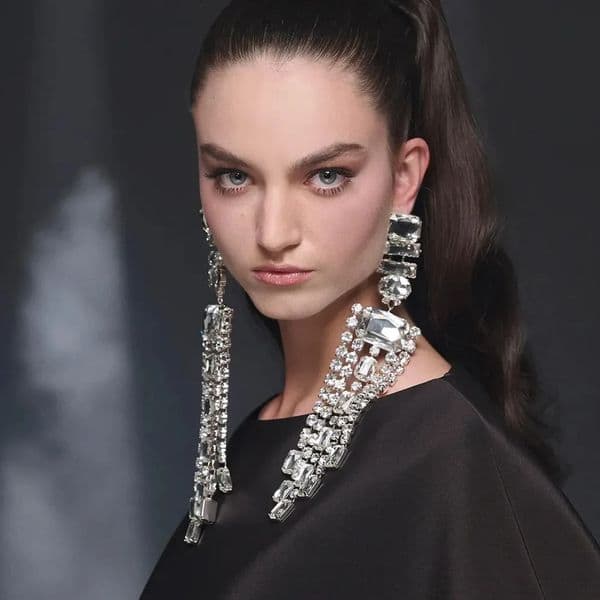 Geometric Shape Rhinestone Taseel Earrings Wedding for Women 2024 Trend Exaggerated Large Dangle Earrings Jewelry Accessories260410