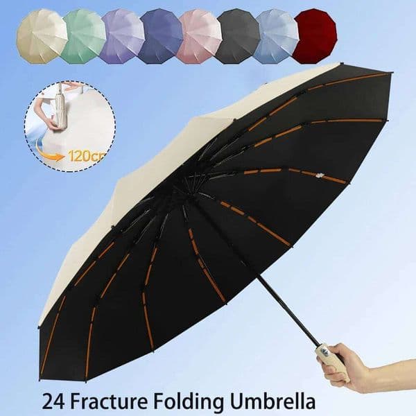 24 Ribs Automatic Foldable Umbrella - Unisex Premium UV Protection Umbrella, Dual-Use Rain & Sun Shield with Elegant Design
