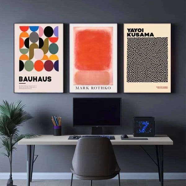 3pc UnFramed Canvas Artwork Prints Featuring Bauhaus Geometric Abstract Art,Mid-Century Modern Style,for Home Living Room Decor 26H0413