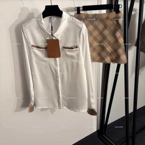 Luxury grid women dress set Summer lady dresses women designer clothes splicing long sleeved shirt+short skirt with belt A814X16N289