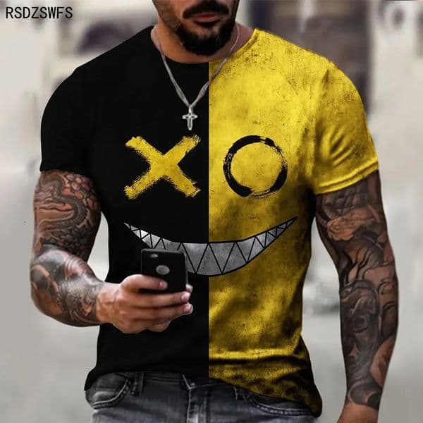 Funny Smiling Face Graphic 3D Print Men T Shirt Street Trendy Fashion Casual Summer ONeck Short Sleeve Oversized Tops 260331