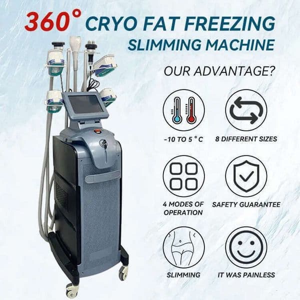 Ace Multifunctional 360 Cryo Fat Freezing Cellulite Elimination Machine 7 In 1 Cavitation Cryolipolysis RF Cavitation Weight Loss Skin Tightening Salo