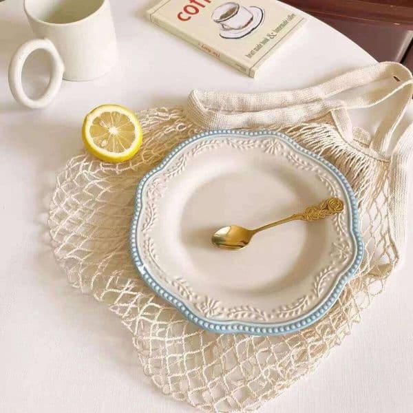 Lace Embossed Beads Western Food Vintage Nordic Style Palace Dessert Afternoon Tea Cake Plate Cafe 26W0413