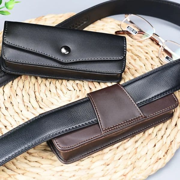 Portable Upscale Belt Wearable Cowhide Glasses Case Men Leather Reading Storage Box Phone Bags and Tool Carrying Cases 260413