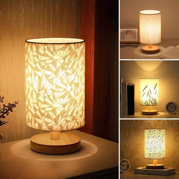 2/1PC Solid Wood Night Lamp Linen Table Lamp LED Desk Lamp Eye Protection Nightstand Lamp USB Powered Beside Lamp Bedroom Decor H260413