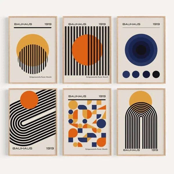Mid Century Modern Bauhaus Abstract Geometric Posters Wall Art Canvas Painting Prints Pictures Gallery Living Room Interior Home 26H0413