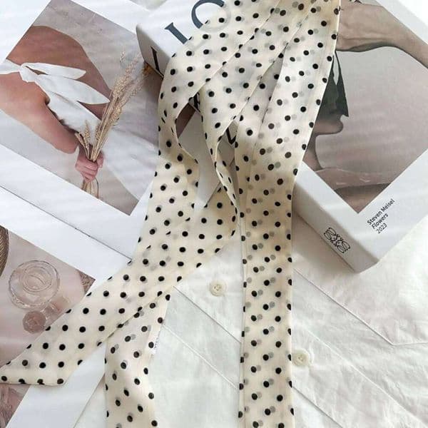 Women Narrow Long Scarf 150x4cm Polka Dot Tie Bag Ribbon Headband Choker Streamer Lady Accessories 26Y0413