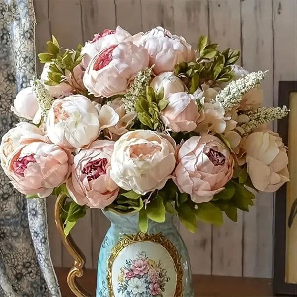13 istic Champagne Peony Artificial Flower Bouquet Elegant Home and Wedding Decoration DIY Crafts Bridal 260410