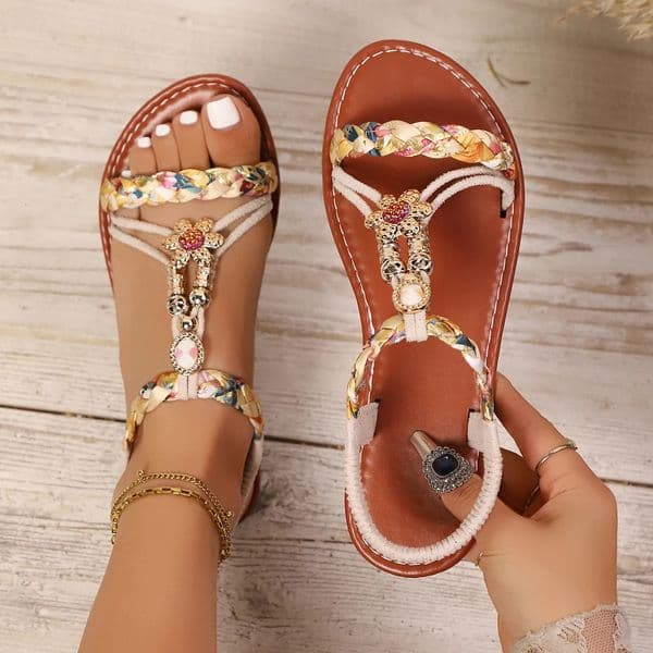 Ethnic style round-toe flat sandals casual beach shoes 260409