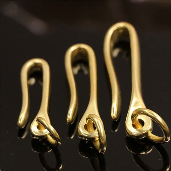 1pcs Solid Brass Belt U Hook Keychain Key Ring Wallet Fob Clip Retro Vintage Fish with O ring 3 Sizes Available w260410