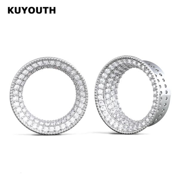 KUYOUTH High-Polished Copper Ear Tunnels Plugs Stretchers 1Pair Punk-Gothic Style Ear Expander Piercing Jewelry260410