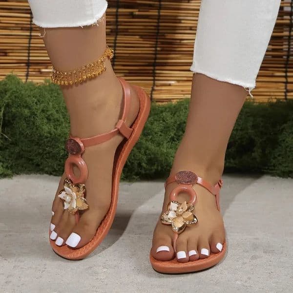 Summer Womens Bohemian Sandals Light Flat Open-toed Rhinestone Beach Shoes Non-slip Wear Womens Shoes 260409