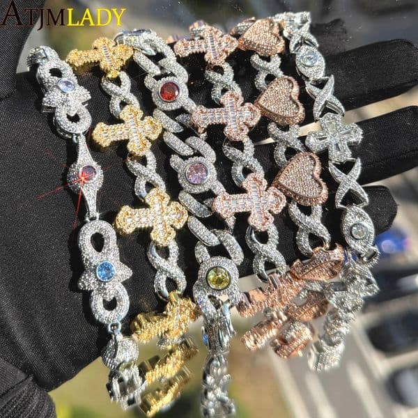 Inifinity Link Chain Bracelet Micro Pave Bling CZ Cross Prong Setting 5A Cubic Zirconia Hip Hop Fashion Jewelry Women Men 260409