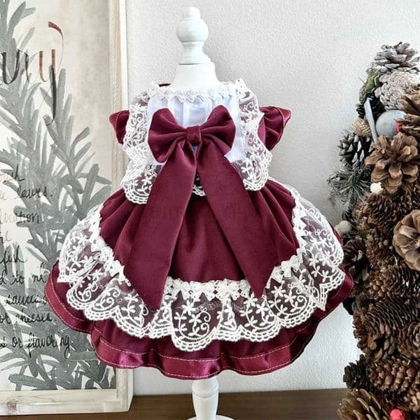 2025 Winter New Puppy Dog Cats Clothing Retro Red Velvet Big Bow Princess Dresses For Small Medium Dog Poodle Pet Clothes Teddy H260413