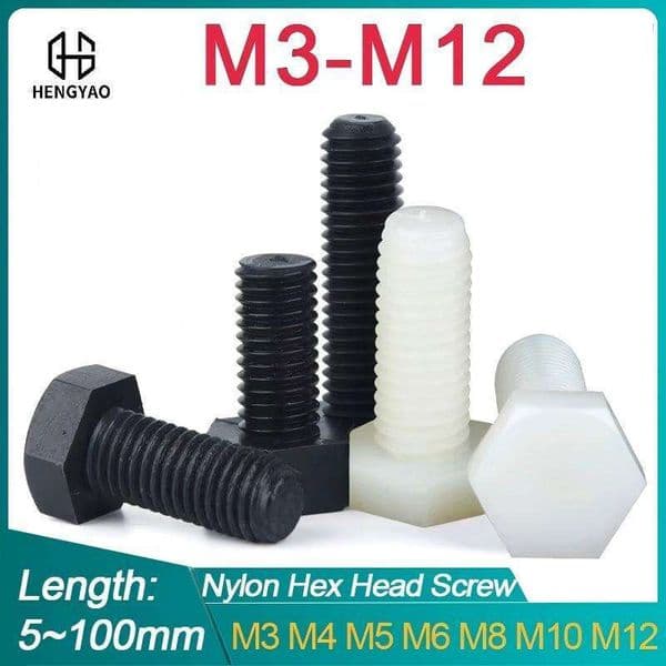 Black/white nylon external head screws plastic hexagon bolts M3 M4 M5 M6 M8 M10 M12 for thermal/electrical insulation purposes