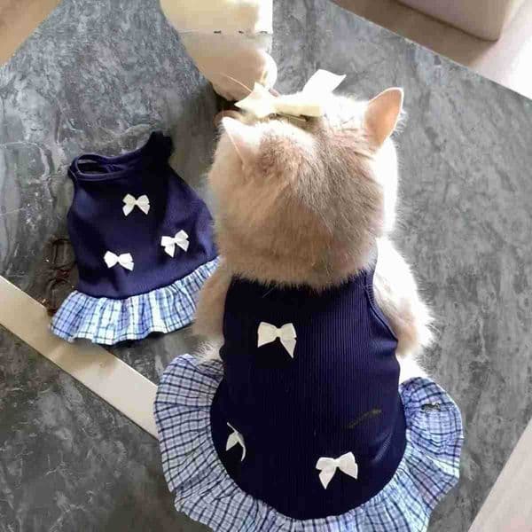 Fashion Clothes For Pet Cat Fashion Outfit Spring Summer Thin Breathable Cat Suspender Dress Blue Vest Skirt Sweet Style H260413