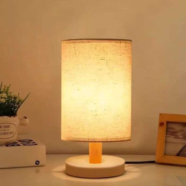 Rustic Wood Table Lamp Linen lampshade Holder E27 LED Bulb Creative Desk Lamps Festive Bedside Home Lighting Fixtures Light H260413