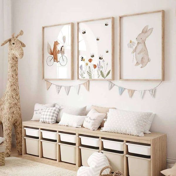 Boho Cartoon Fox Rabbit Bee Bear Hedgehog Flower Posters Art Prints Canvas Painting Wall Pictures Baby Kids Room Home Decoration 26L0413