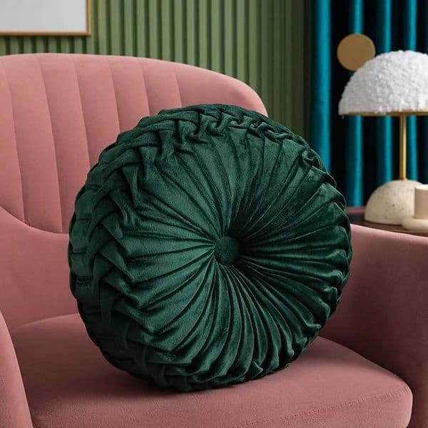 Round Pillows 15 Diameter Velvet Pleated Throw Pillows Accent Pumpkin Throw Pillows Boho Christmas Green Chair Cozy Cushion H260413