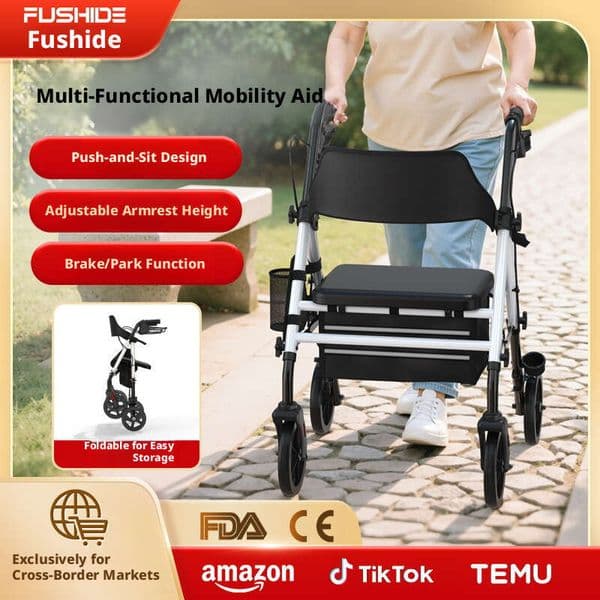Exported to Europe America, multifunctional walker for pregnant women and elderly, lightweight foldable four-wheel shopping cart