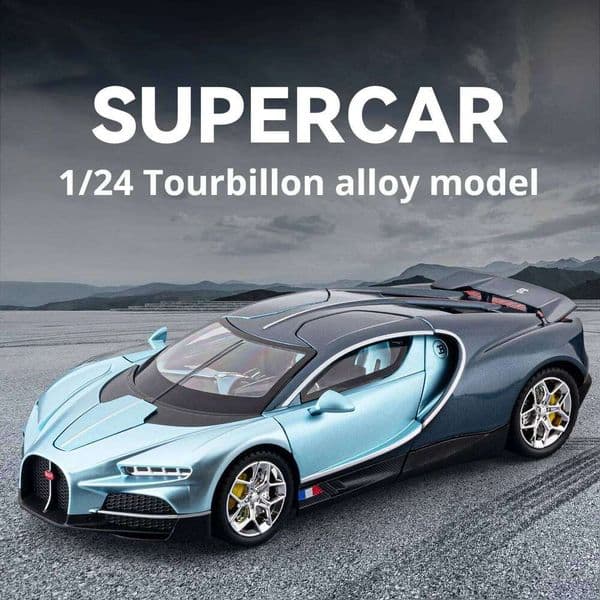 1/24 Scale Bugatti tourbillon Alloy Diecast Classic Car Model Sound Light Pull Back Kid Gift Collect Ornament Recommended 26W0413