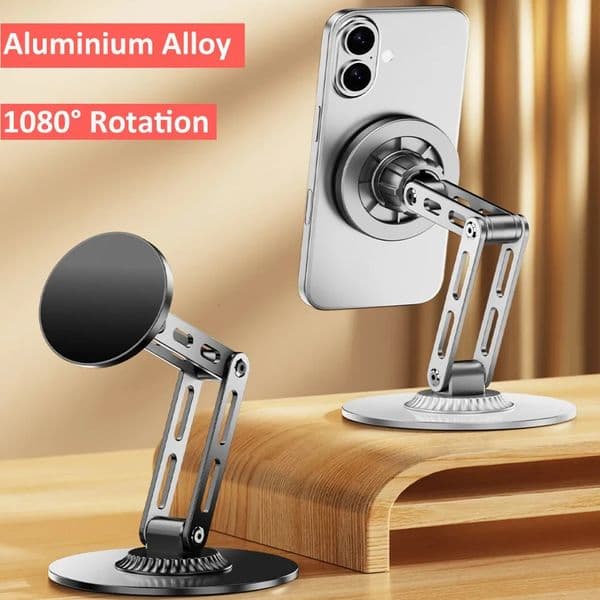1080 Rotate Aluminium Alloy Foldable Magnetic Desktop Phone Stand Desk Lazy Holder For iPhone 17 16 15 14 13 12 Pro Max 260410