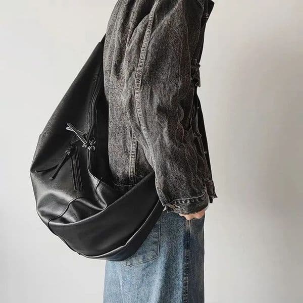 Stylish Dumpling Shaped PU Crossbody Bag for Men Suitable Casual Outings and Large Capacity Needs 260413