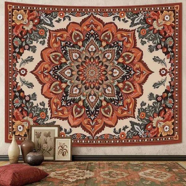 Vintage Mandala Tapestry Boho Floral Pattern Wall Art, Retro Indian Decor for Bedroom, Living Room 130x150cm51x59in 26Y0413