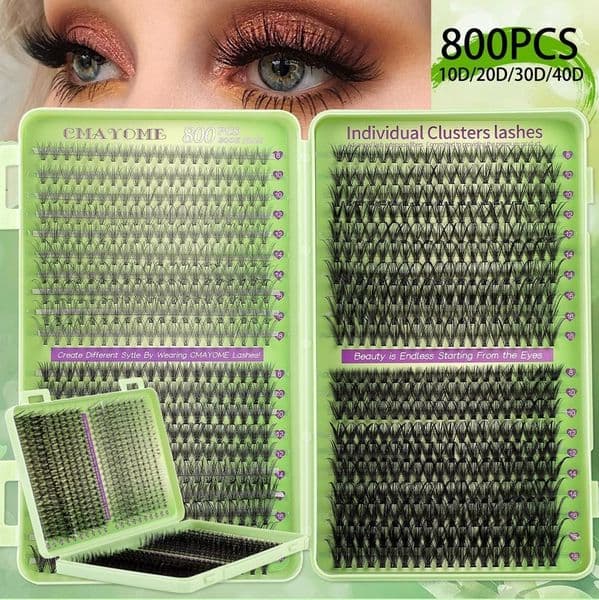 Fluffy Wispy Lash Clusters D Curled DIY Eyelash Extension Kit with Lash Bond and Seal Strong Hold Natural Thick DIY Individual Eyelashes Soft Lightweight