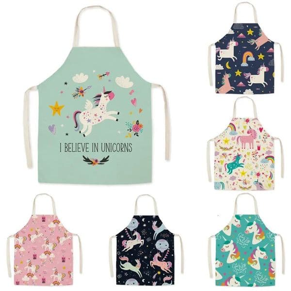 Cartoon Unicorn Fashion cotton Linen Fabric Apron Kitchen Waterproof Sleeveless Halter Apron Cooking Baking Barbecue Accessories 260408