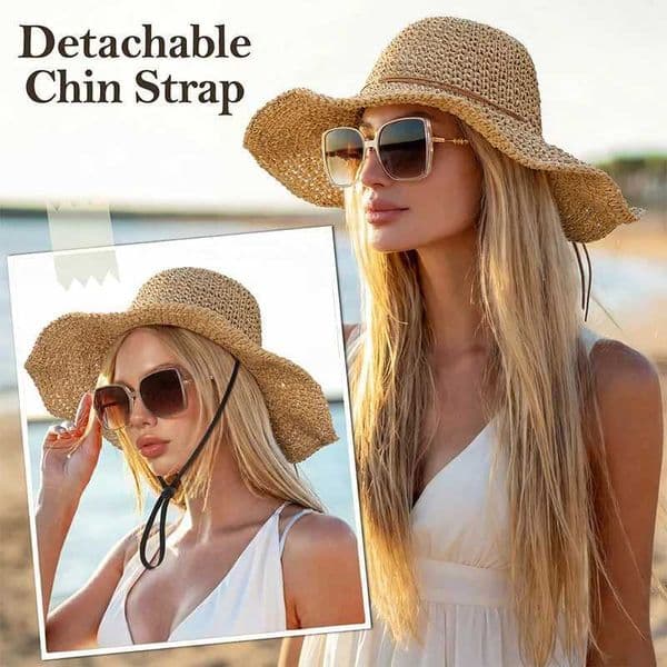 Korean Large Brimmed Beach Sun Straw Hats For Women Foldable Bow Floppy Wide Brim Summer Straw Hats Hollow Out Breathability Hat S26413
