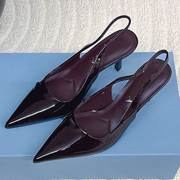 Women Elegance Brushed Leather Slingback Pumps Varnished Heel Sandals Screen Printed Leather High Heels Summer Vacation Collocation