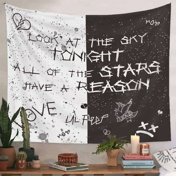 LWZAYS Rapper Tapestry Lil Peep Juice Wrld Black White Star Design - Hip-Hop Style Wall Hanging for Bedroom & Dorm Decor 26Y0413