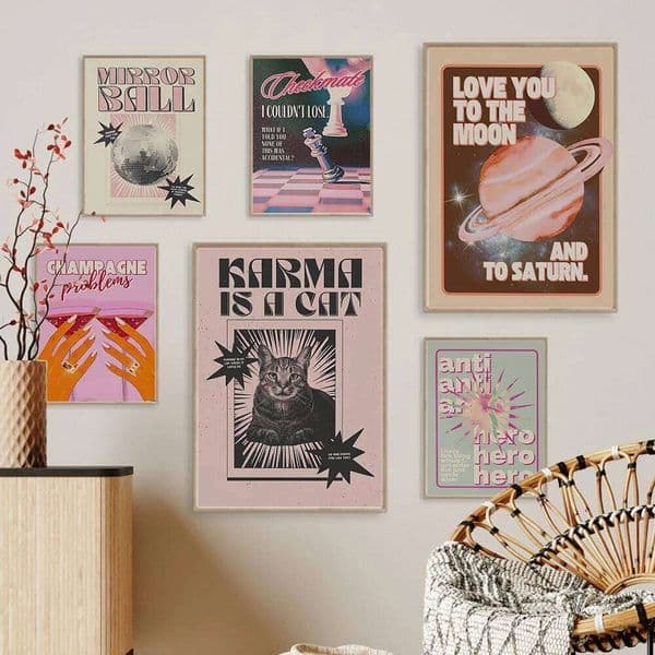 Set of 6 Oil Painting Print Bestseller Gallery Trendy Bar Wall Art Canvas Poster Retro GirlDorm Room Fashion Decor 26L0413