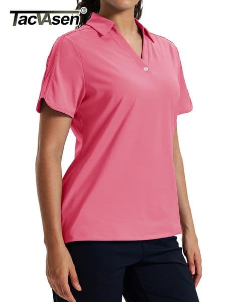 TACVASEN Womens 1Button Golf Polo Shirts V Neck Short Sleeve Tennis Tops Moisture Wicking Quick Dry Athletic Collared Shirt 260327BANJIA