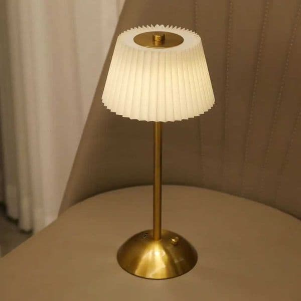 3 Color Lights Small Pleated Table Lamp Touch Control Fabric Shade Desk Ambient Light Cordless USB Rechargeable Nightstand Light H260413